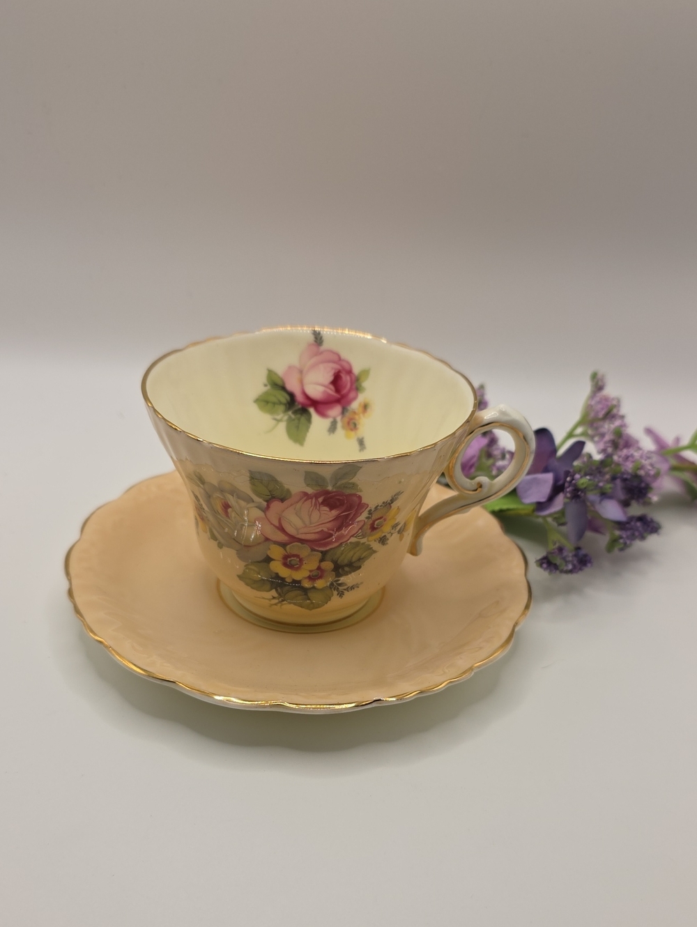 Double Warrant Paragon Peach Rose Floral Gold Trim Teacup And Saucer Set